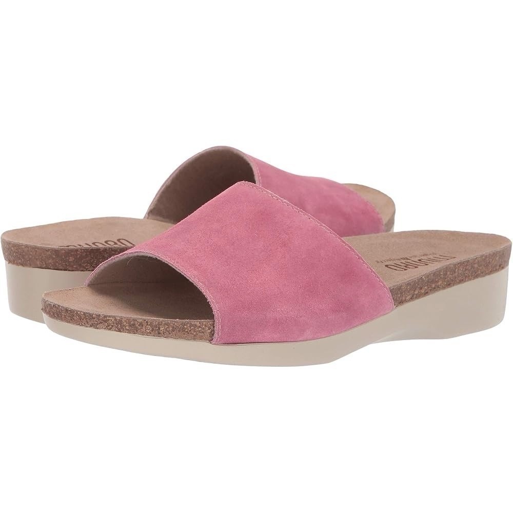 NEW Munro Lanya Walking on Wedge Pink Suede Slide Sandals Women's 7.5 M